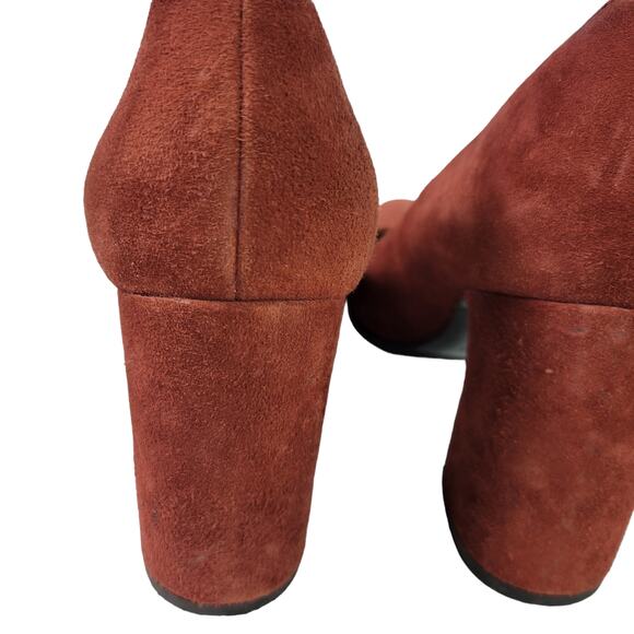 Aquatalia Neely Suede Heels Brown Leather Block Almond Semi Pointed Toe Italy 7 - Picture 8 of 14